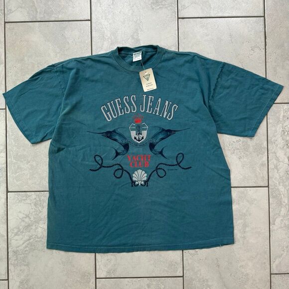 VINTAGE 90s NWT Guess Yacht Club Single Stitch T-Shirt Size XL Georges Marciano - Picture 1 of 6